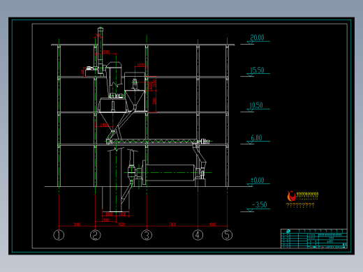提升机 选粉机 螺旋输送机 球磨机立面布置总图