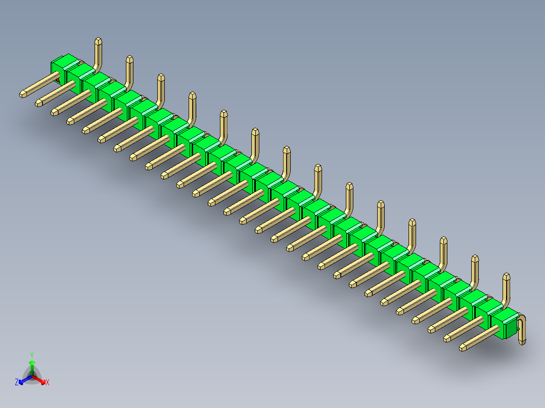 彩色公排针 100mil 2.54mm 系列-DS1022_green_29p_100mil_Type_SMT_R2_rev1.0正等轴测图