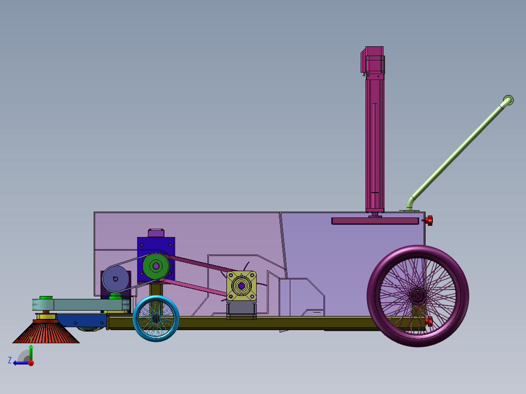 推动式路面垃圾清扫小车三维右视图