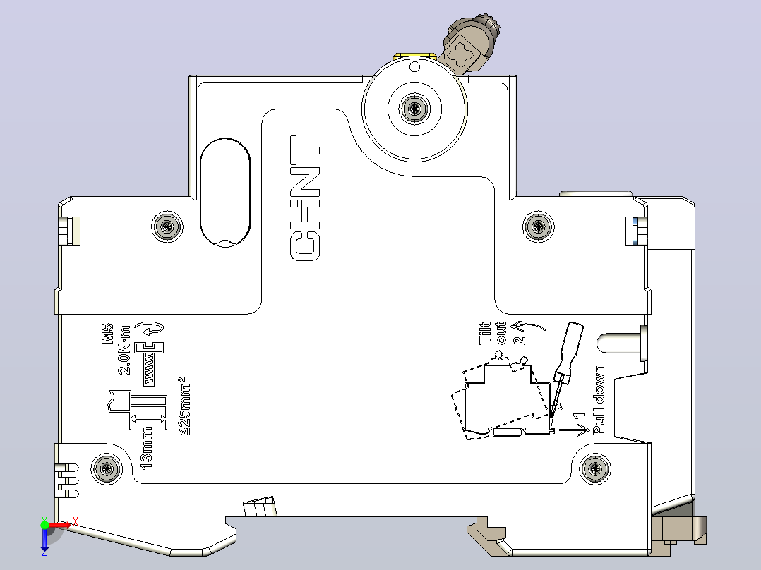 NB5LE-63_B 2P剩余电流动作断路器三维模型202208俯视图