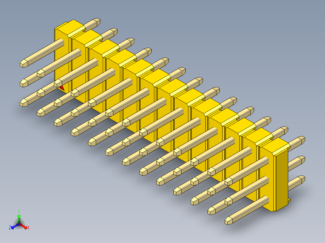 彩色公头100mil（2.54mm）系列-DS1021_yellow_3x13p_100mil_Type1_rev1.0正等轴测图