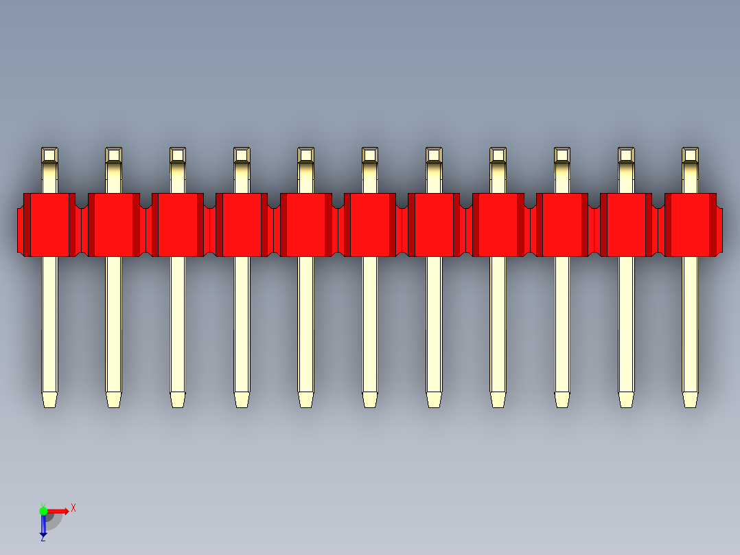 彩色公排针 100mil 2.54mm 系列-DS1022_red_22p_100mil_TypeSMT_rev1.0俯视图