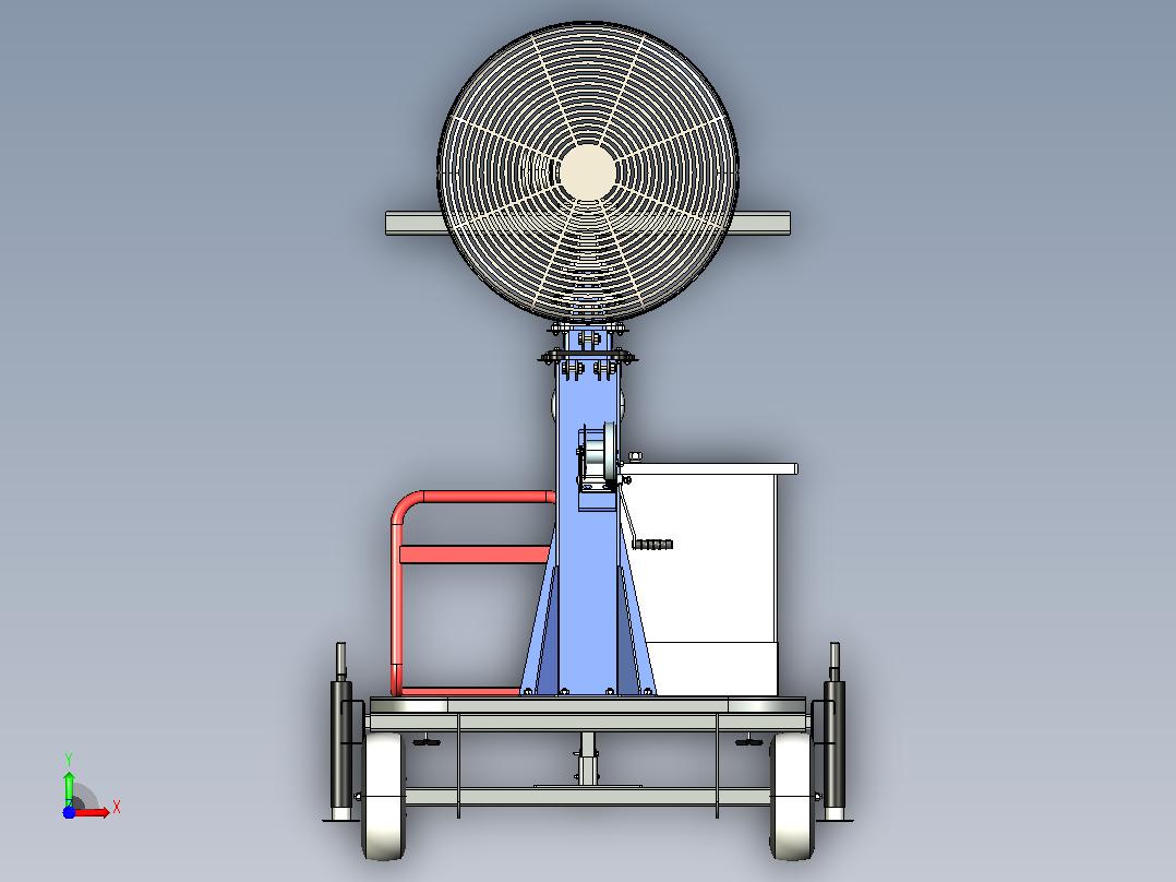 推车上的独立蒸发式空气喷雾冷却器，带Mast - 7'-12' - 8723 CFM - 9kW气体发生器防爆前视图