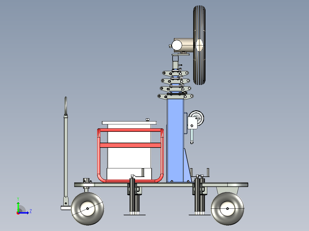 推车上的独立蒸发式空气喷雾冷却器，带Mast - 7'-12' - 8723 CFM - 9kW气体发生器防爆左视图