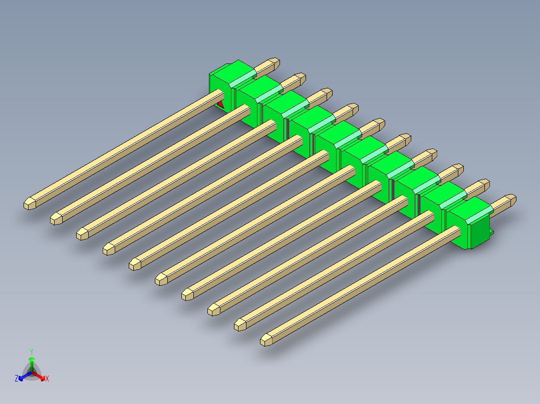 彩色公头100mil（2.54mm）系列-DS1021_green_1x10p_100mil_Type19_rev1.0主视图