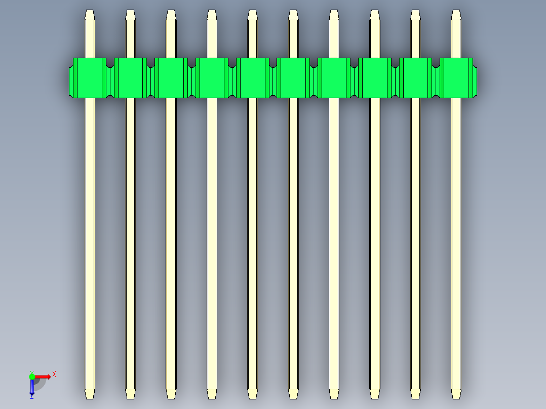 彩色公头100mil（2.54mm）系列-DS1021_green_1x10p_100mil_Type19_rev1.0俯视图