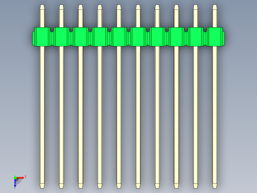 彩色公头100mil（2.54mm）系列-DS1021_green_1x10p_100mil_Type19_rev1.0俯视缩略图
