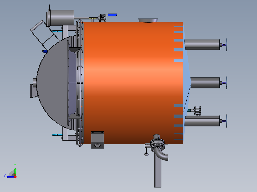 压力容积、刮板搅拌器搅拌罐右视图
