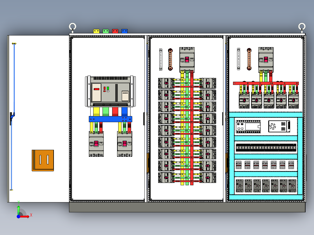 三柜组装万能断路器630A竖装plc接触器控制柜 55350前视图