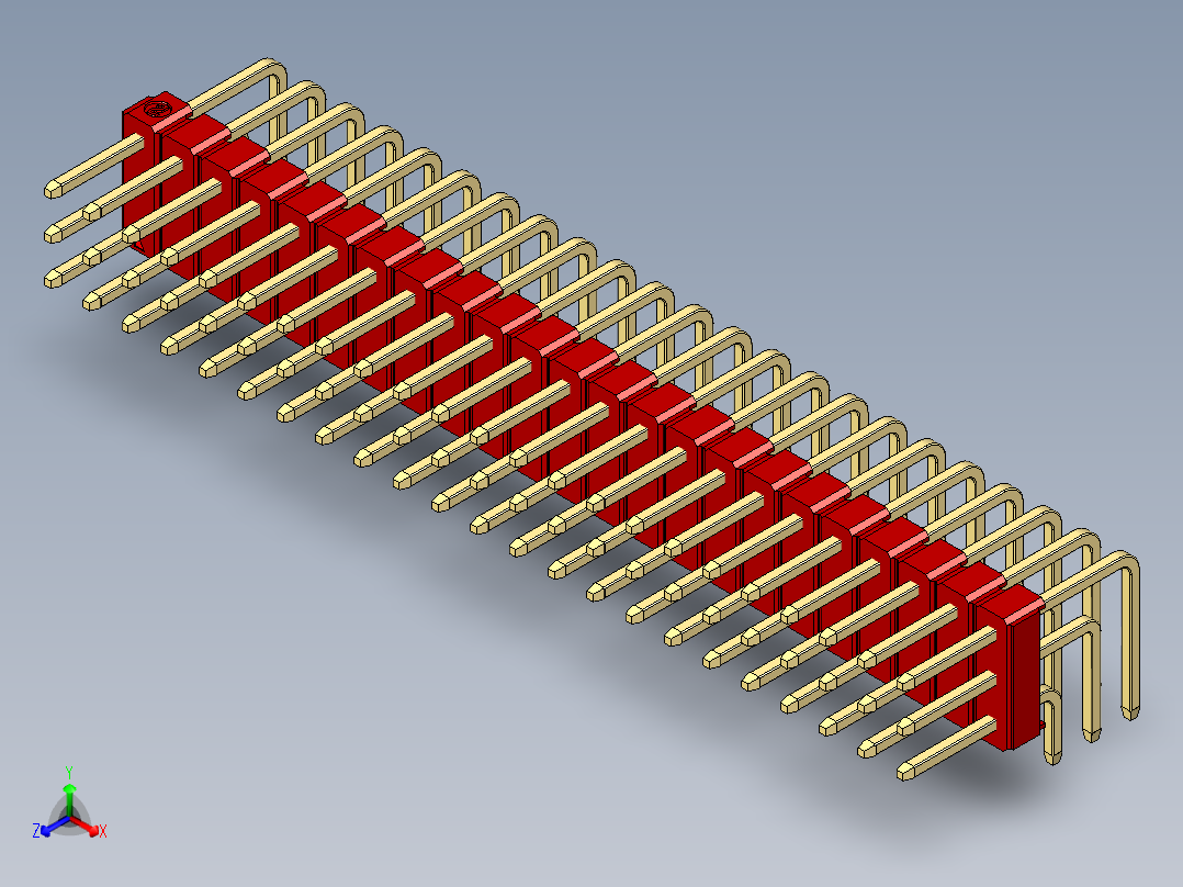 彩色公排针 100mil 2.54mm 系列-DS1022_red_3x23p_100mil_TypeD_rev1.0主视图