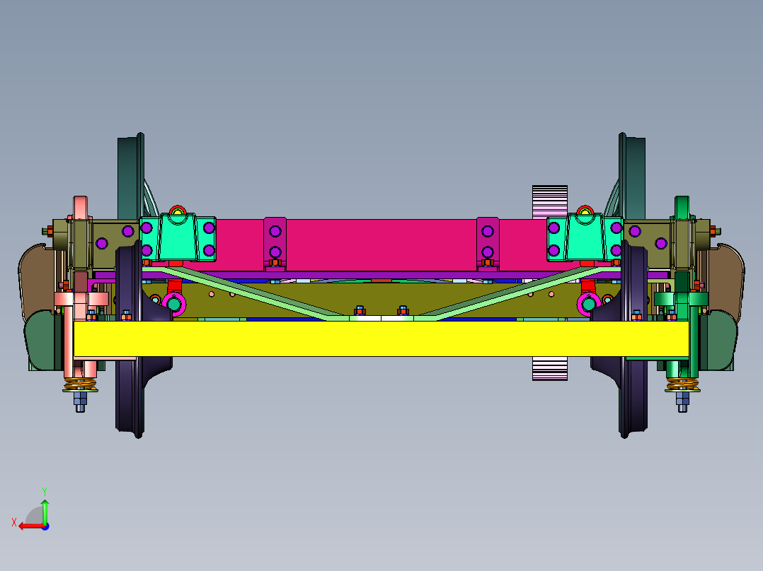 铁路机车轨道转向架后视图