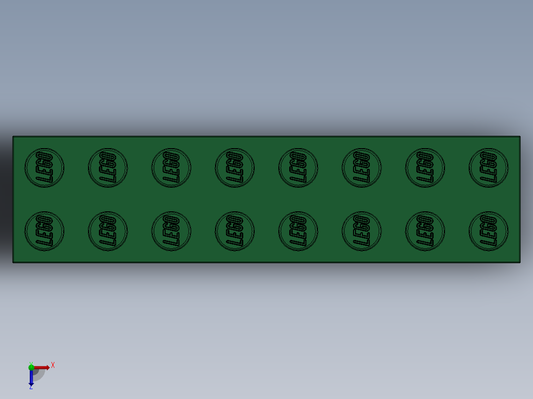 乐高套装 4421基本积木-4141384 - 3007 Dark Green Brick 2 x 8.SLDPRT俯视图