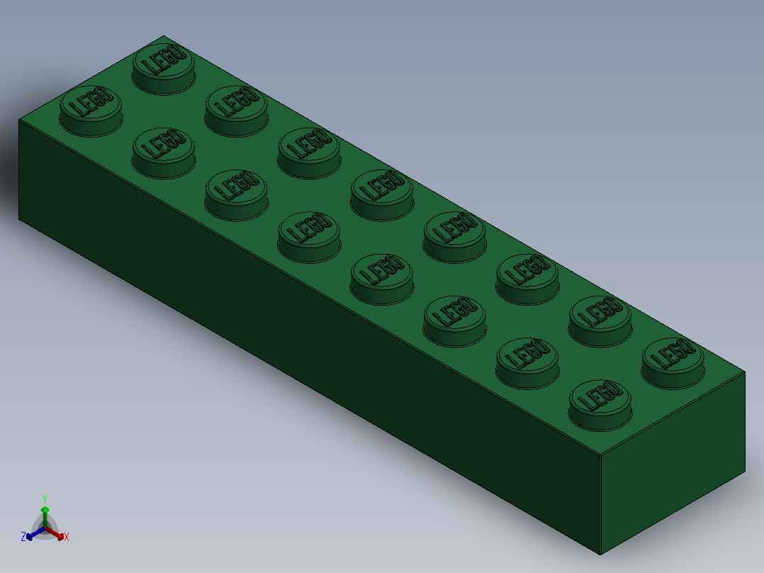 乐高套装 4421基本积木-4141384 - 3007 Dark Green Brick 2 x 8.SLDPRT正等轴测图