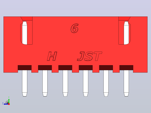 连接器红色JST XH 6针2.54 mm右视缩略图