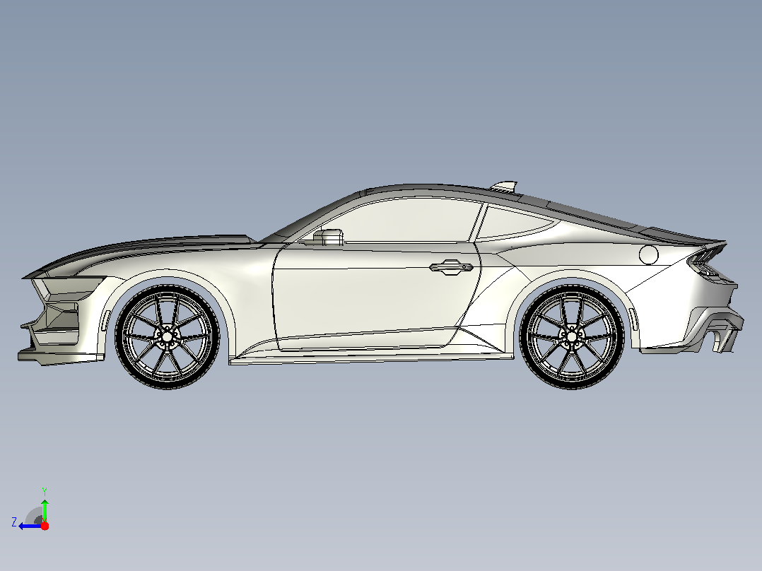 Ford Mustang GT 2024汽车模型外壳3D图纸 STEP格式右视图
