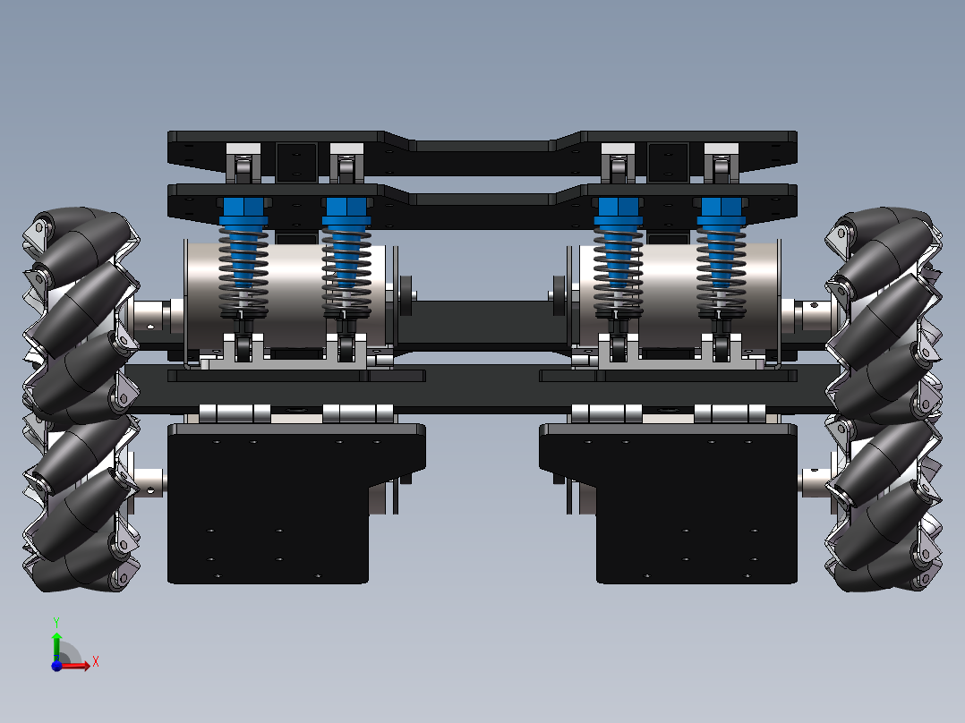 麦克纳姆轮独立悬挂底盘含cad图sw2018可编辑前视图