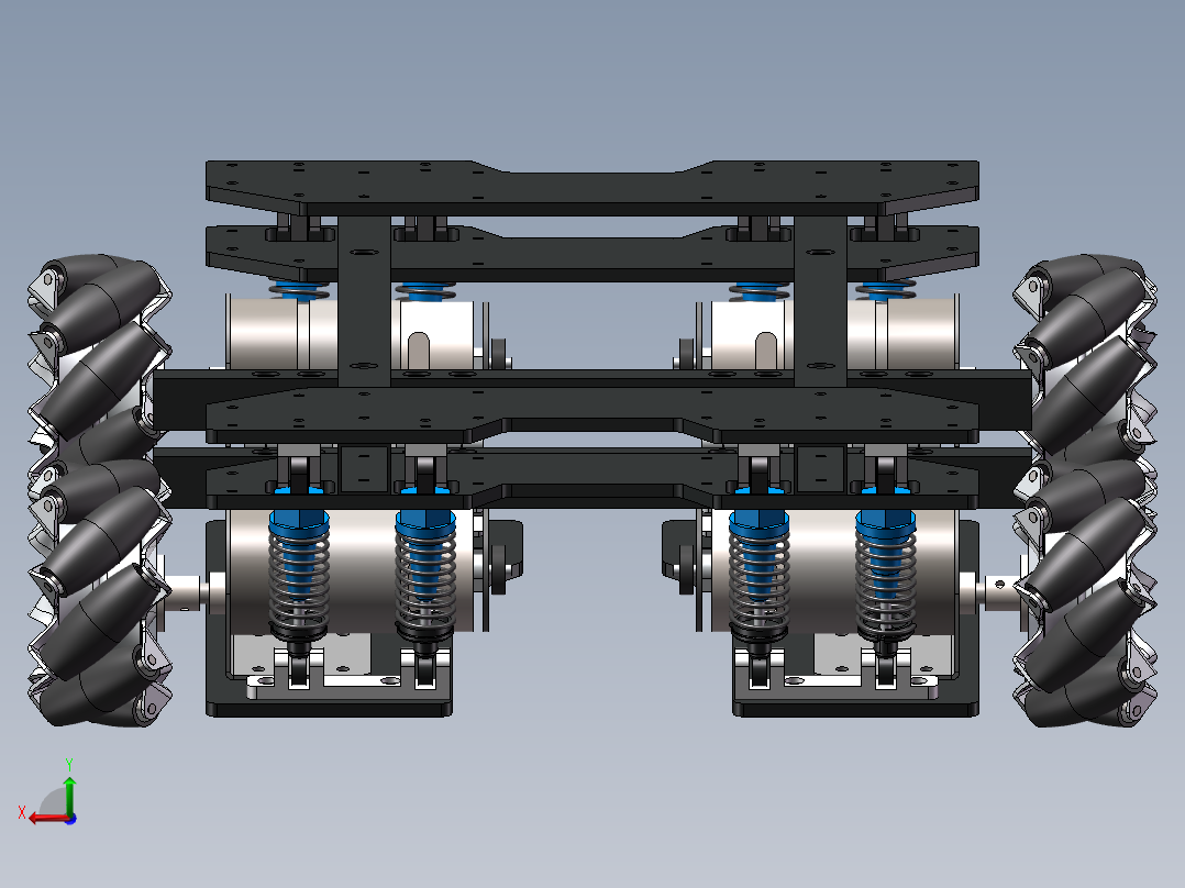 麦克纳姆轮独立悬挂底盘含cad图sw2018可编辑后视图