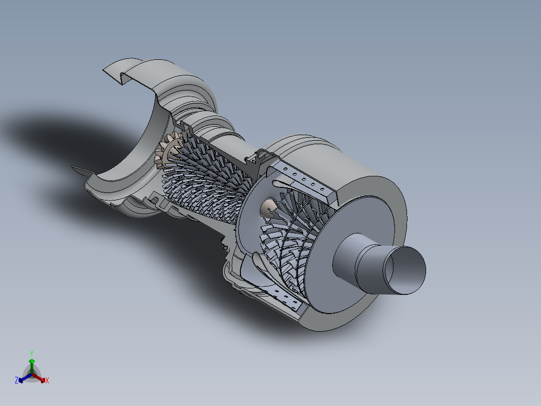 喷气推进发动机简易剖面正等轴测图