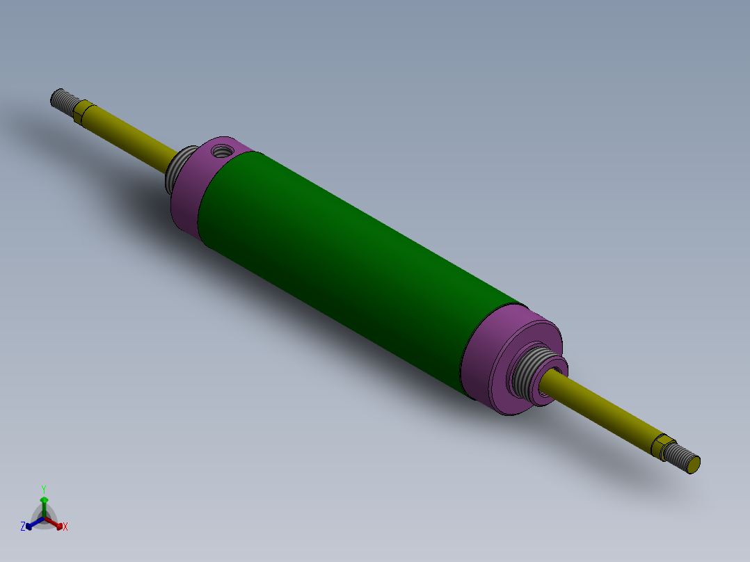 圆形气动缸（双杆）63x16x170 mm正等轴测图