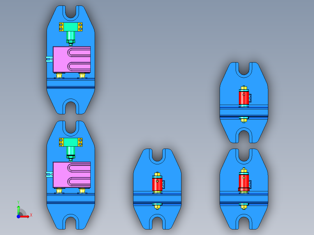 3款钻横孔及2款铣U槽夹具前视图
