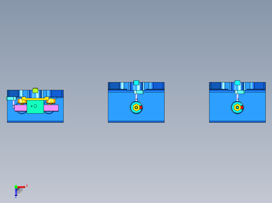 3款钻横孔及2款铣U槽夹具俯视图