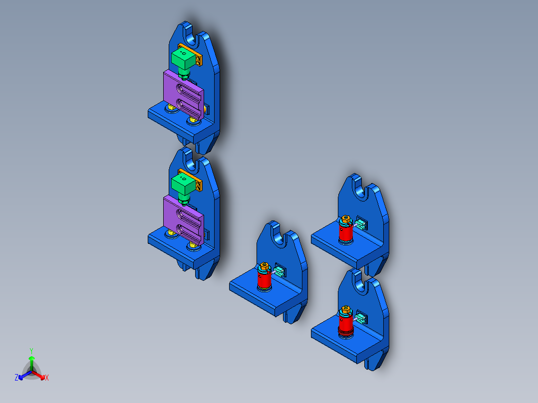 3款钻横孔及2款铣U槽夹具正等轴测图