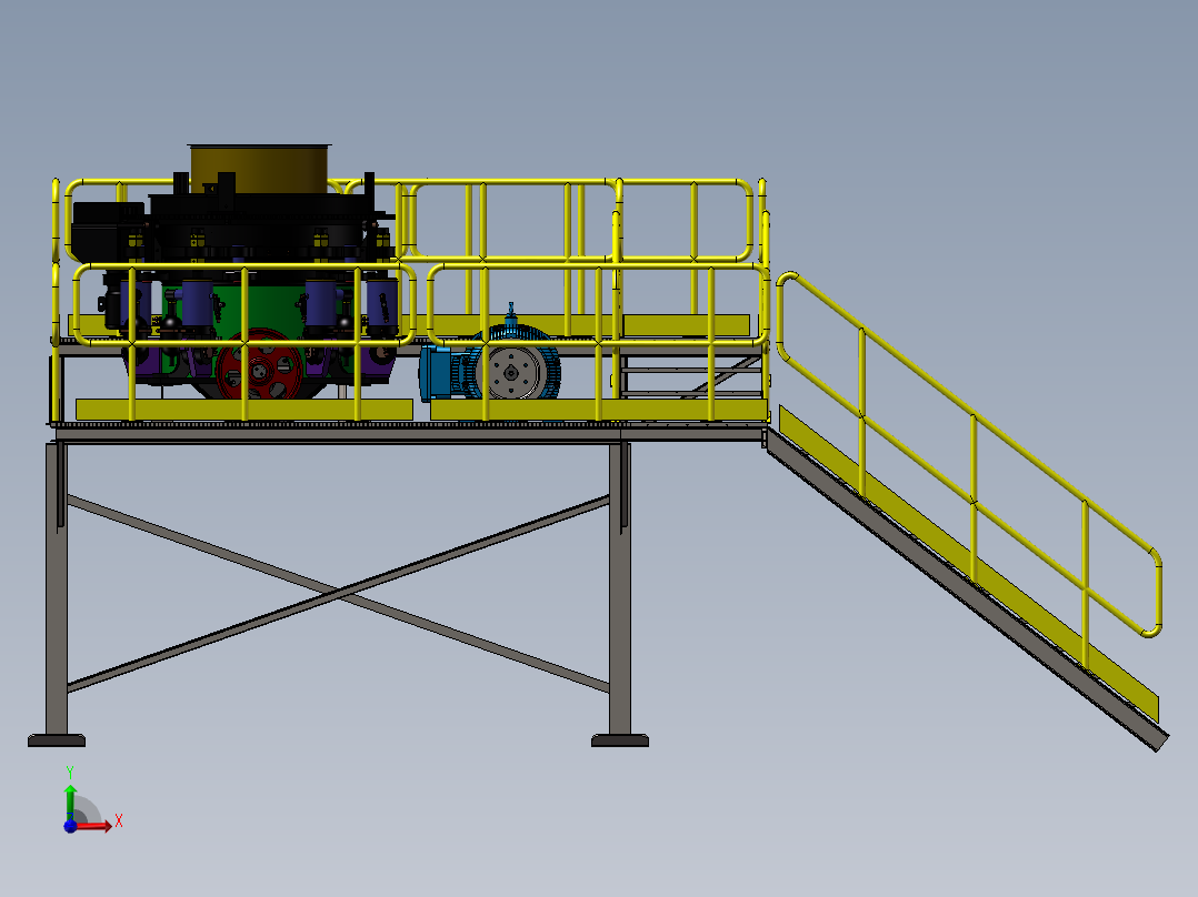 破碎机、圆锥破碎机设备平台前视图