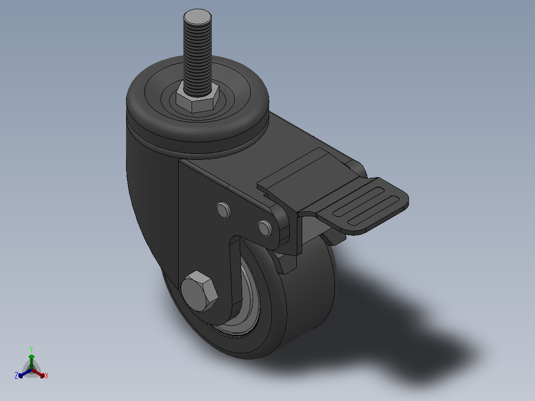两款75轴式万向脚轮刹车脚轮3d图纸打包主视图