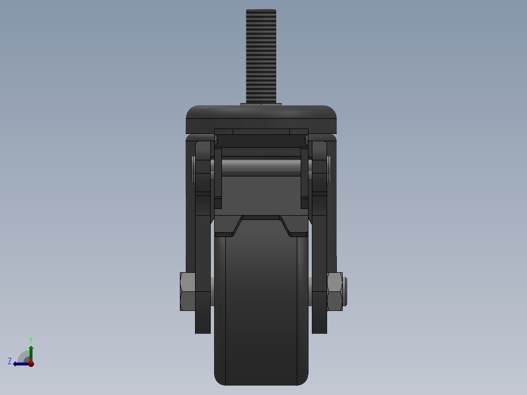 两款75轴式万向脚轮刹车脚轮3d图纸打包右视图
