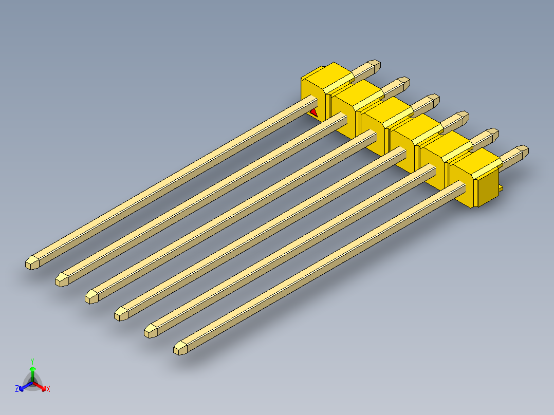 彩色公头100mil（2.54mm）系列-DS1021_yellow_1x06p_100mil_Type43_rev1.0主视图