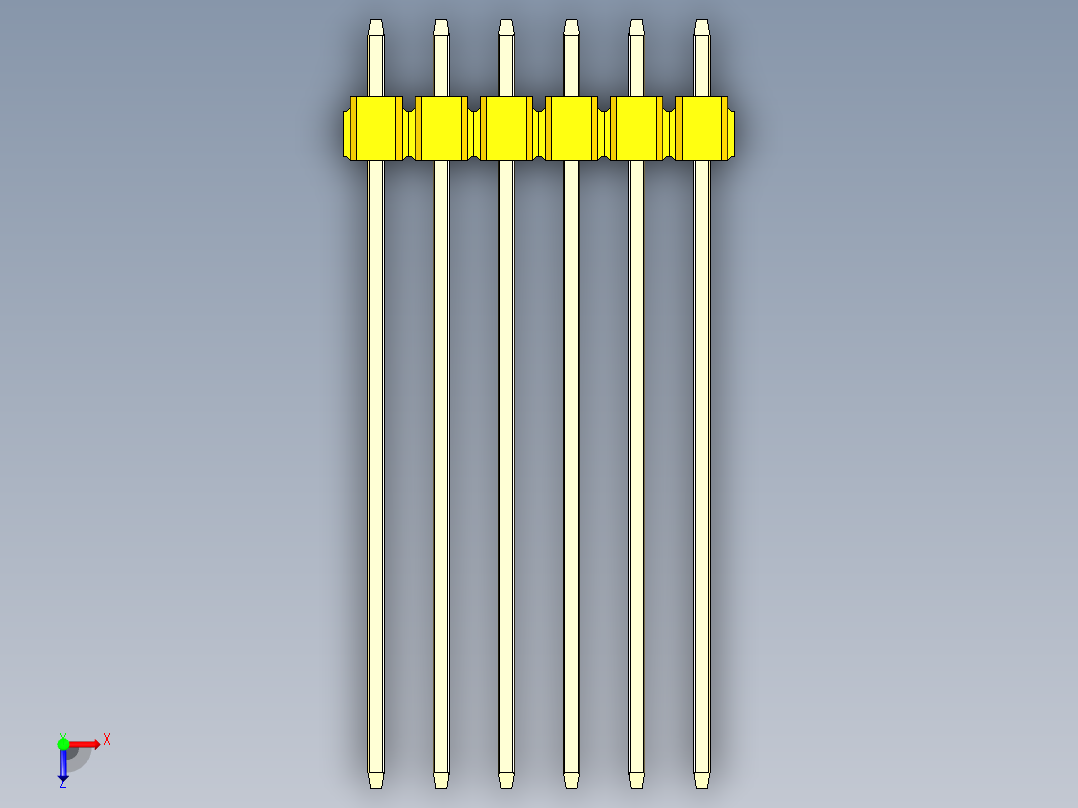 彩色公头100mil（2.54mm）系列-DS1021_yellow_1x06p_100mil_Type43_rev1.0俯视图