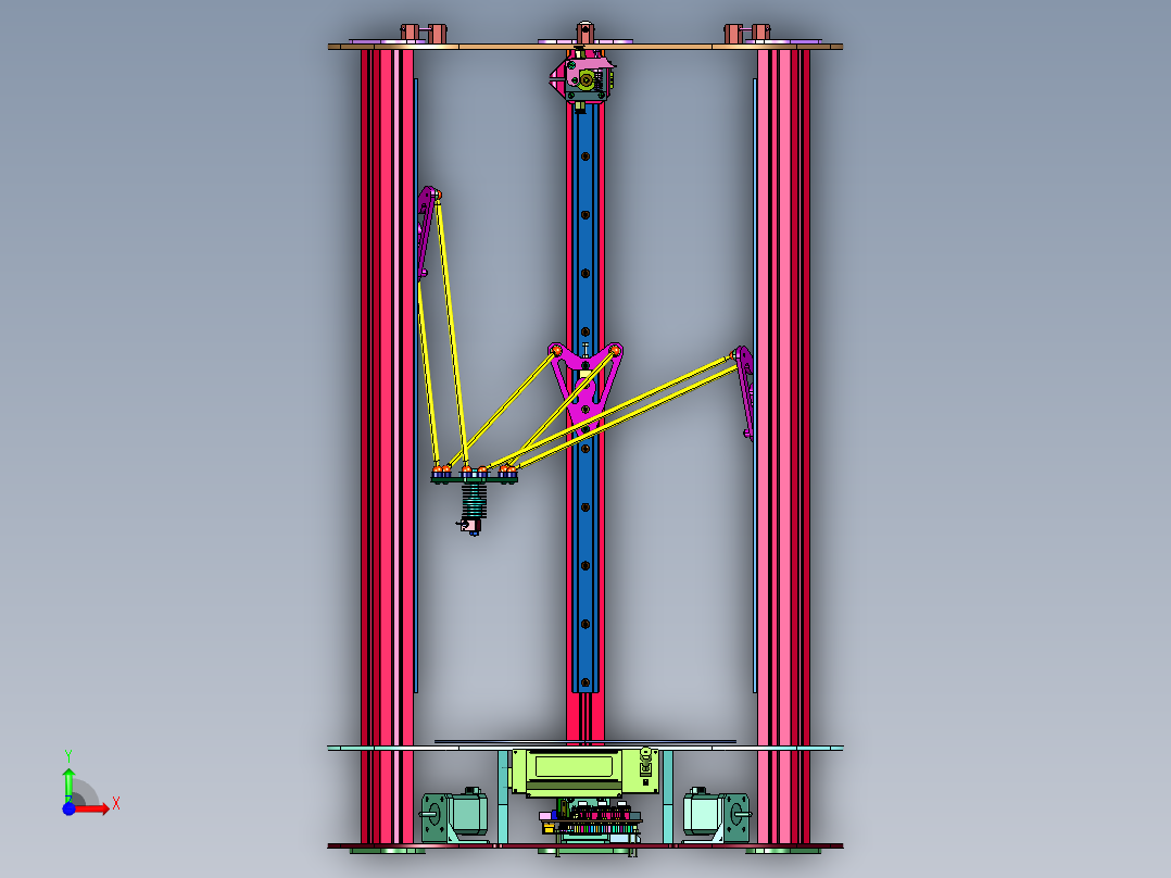 钢板和铝型材搭建并联3d打印机前视图