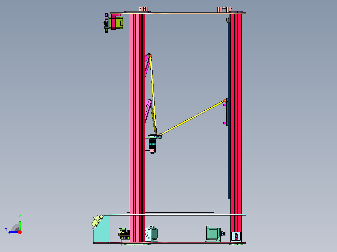 钢板和铝型材搭建并联3d打印机右视图