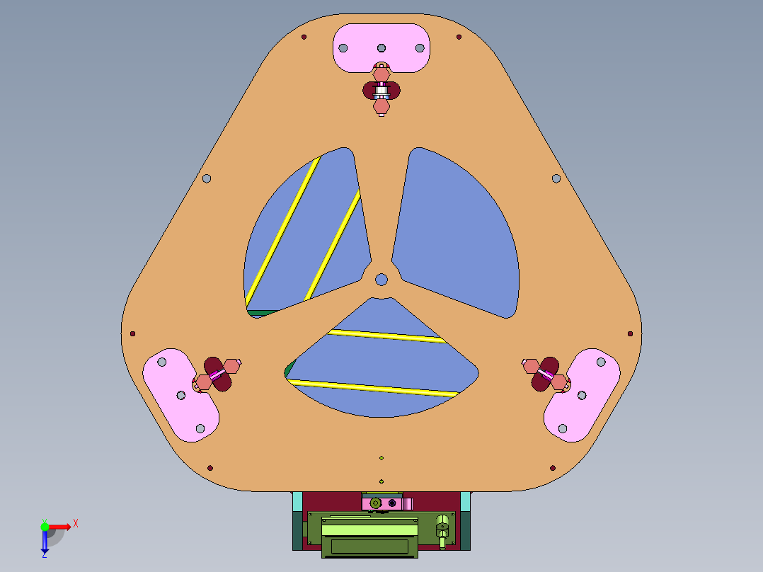 钢板和铝型材搭建并联3d打印机俯视图