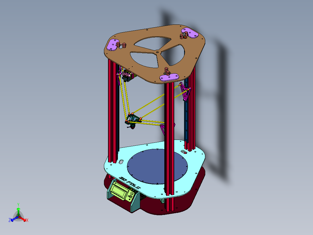 钢板和铝型材搭建并联3d打印机正等轴测图