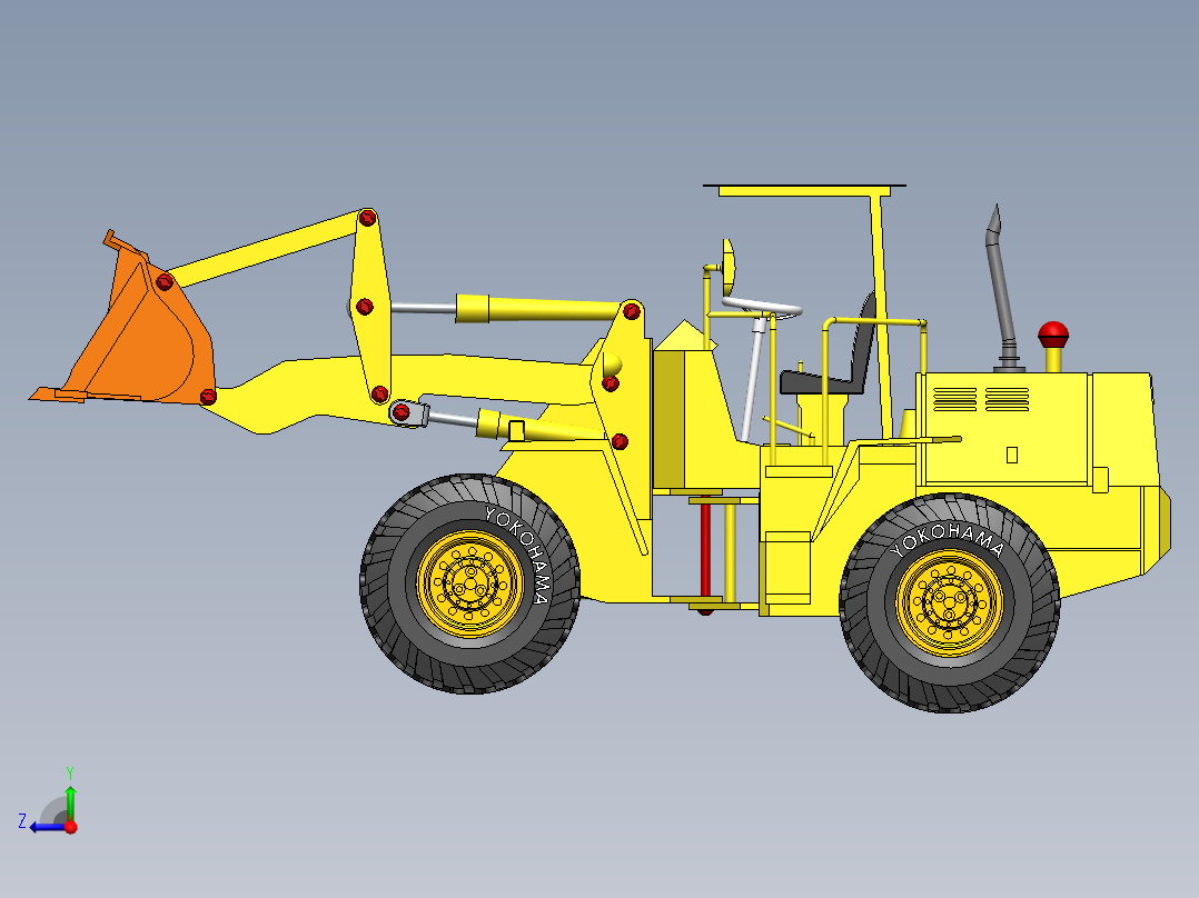 重型装载机比例模型3D图纸 Solidworks设计右视图