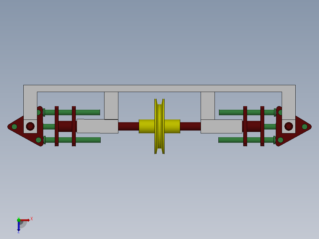 驱动两个远距离轴反向旋转的机构俯视图