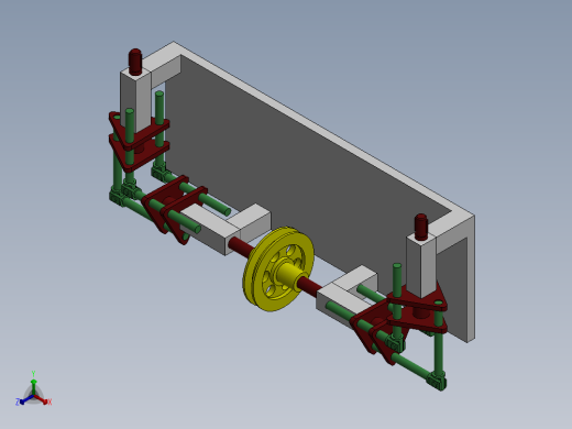 驱动两个远距离轴反向旋转的机构正等轴测缩略图