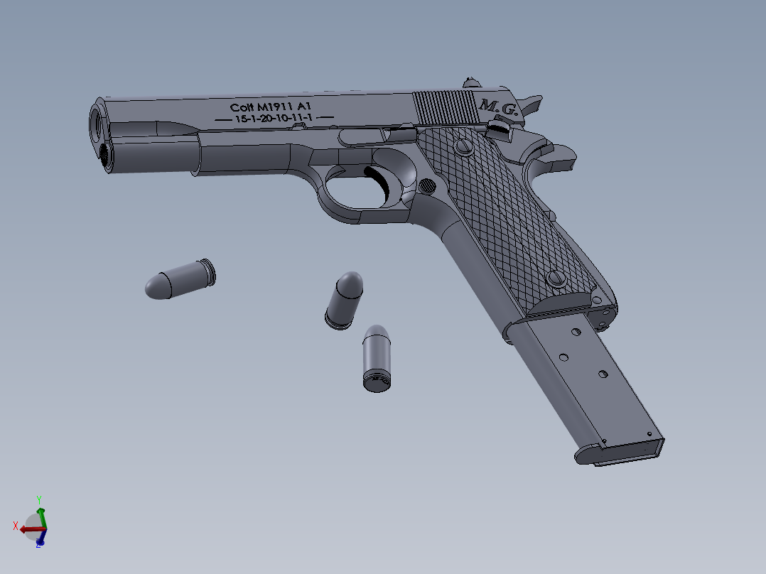 手枪左轮冲锋枪老式狙击步枪设计3D图纸Colt M1911-A1 Redux Semi-Automatic Pistol SW主视图