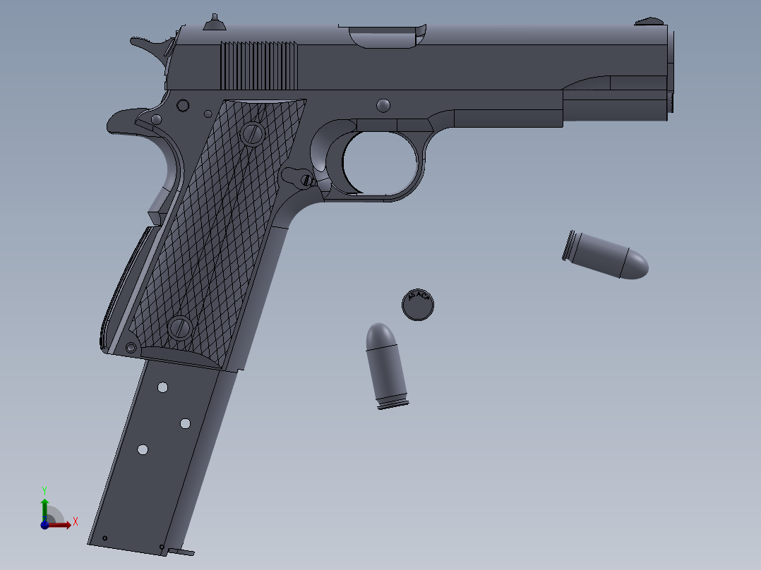 手枪左轮冲锋枪老式狙击步枪设计3D图纸Colt M1911-A1 Redux Semi-Automatic Pistol SW前视图