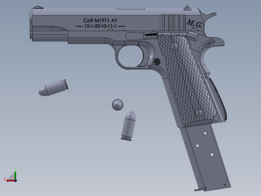 手枪左轮冲锋枪老式狙击步枪设计3D图纸Colt M1911-A1 Redux Semi-Automatic Pistol SW后视缩略图