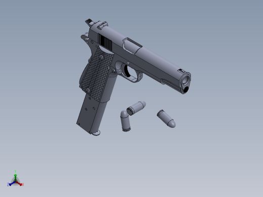 手枪左轮冲锋枪老式狙击步枪设计3D图纸Colt M1911-A1 Redux Semi-Automatic Pistol SW正等轴测缩略图