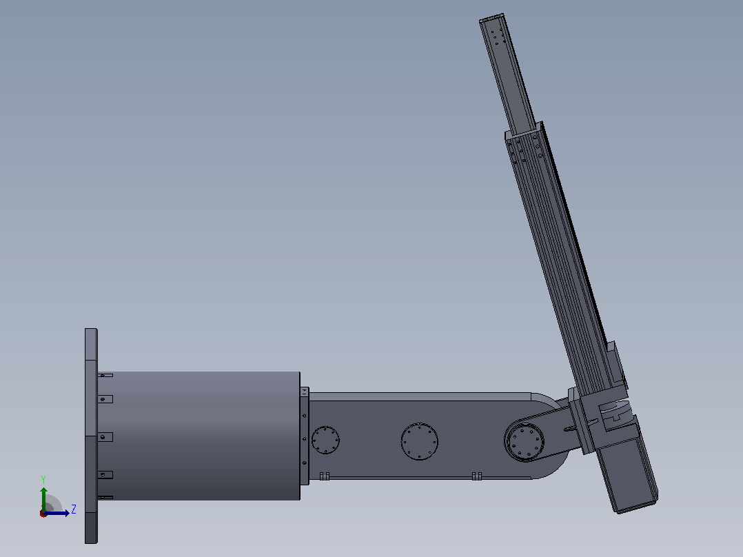 三自由度球坐标机械手设计CAD图纸说明书SolidWorks三维模型 左视图