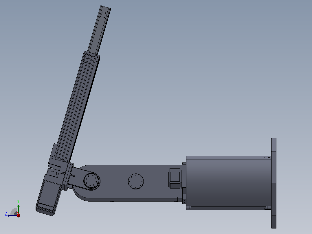三自由度球坐标机械手设计CAD图纸说明书SolidWorks三维模型 右视图