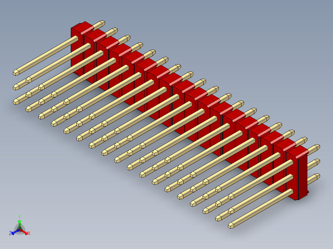 彩色公头100mil（2.54mm）系列-DS1021_red_3x18p_100mil_Type5_rev1.0正等轴测图