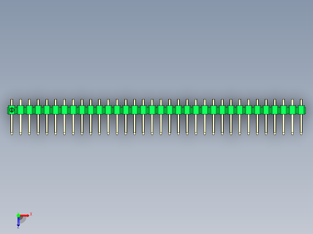 彩色公排针 100mil 2.54mm 系列-DS1022_green_1x34p_100mil_TypeD_rev1.0俯视图