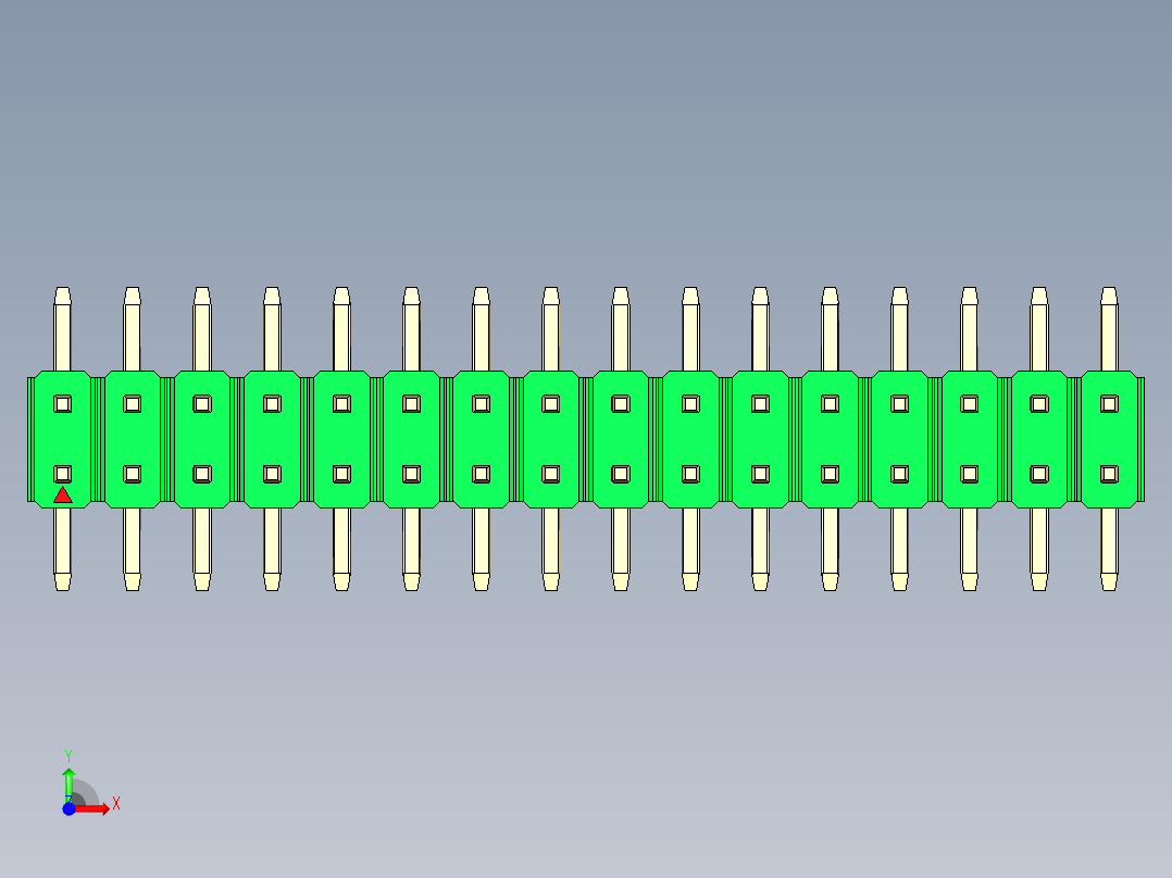 彩色公排针 100mil 2.54mm 系列-DS1022_green_32p_100mil_TypeSMT_rev1.0前视图