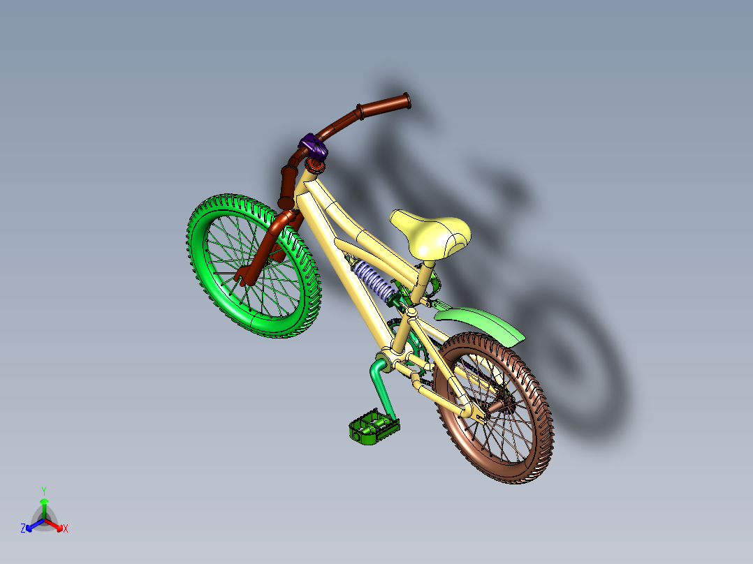 小朋友专属的软尾山地车正等轴测图