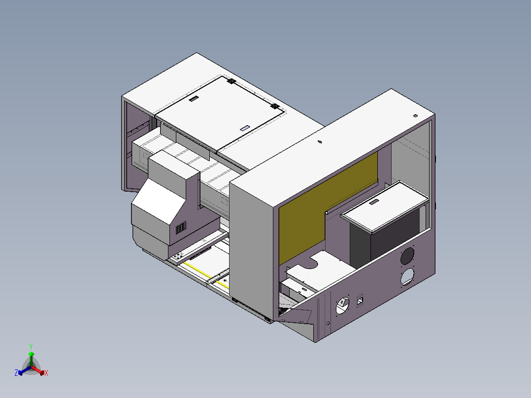 一台双头精雕机钣金 非标自动化设备3D图纸设计正等轴测图