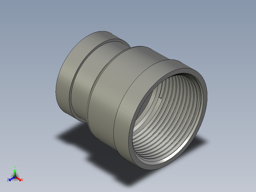 螺纹管管箍-异径有边 DN32-DN25正等轴测图